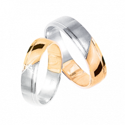 Trauringe, Gelb-/Weißgold 585, Breite ca. 5,0 mm, Nr. 183/TR mit Brillant 0,02 ct. WSI