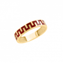 Elegant women's ring, yellow gold 585, with red enamel, weight approx. 3.35 gr., width approx. 4.5 mm