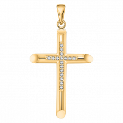 Beautiful pendant cross, yellow gold 585, with zirconia, height approx. 35 mm