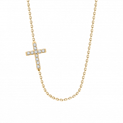 Halskette aus Gelbgold 585 mit kreuzförmigem Zirkonia-Anhänger