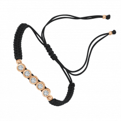 Bracelet “Black Thread”, russian red gold 585, with zirconia - diameter approx. 5 mm, black cord, length approx. 22 cm