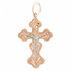 Charming pendant cross, red gold 585, height approx. 45 mm, with engraving.