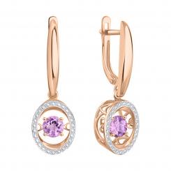 Ohrhänger aus Rotgold 585, mit Amethyst und Zirkonia,  Größe des dekorativen Teils ca. 13x11 mm, Höhe ca. 33 mm