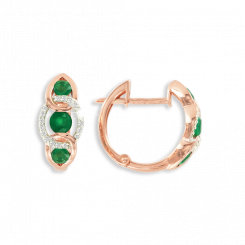 Beautiful earrings made of red gold 585, with brilliant-cut diamonds 0.125 ct. WSI, and natural emeralds, height approx. 16 mm, weight approx. 4,26 gr.