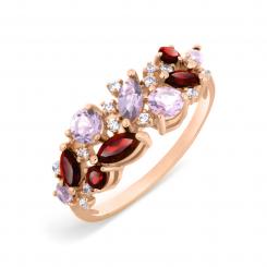 Damenring mit Amethyst und Zirkonia, Russisches Rotgold 585