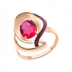 herrlicher Damenring, Rotgold 585, Rubin HTS 9x7 mm, Zirkonia