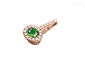 Charming pendant in red gold 585, with emerald and brilliant-cut diamonds 0.10 ct. WSI, height about 15 mm.