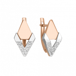 Earrings, russian red and white gold 585, with zirconia, height approx. 20 mm