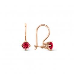 Earrings, russian red gold 585, with corundum, height approx. 14 mm