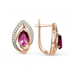 Ohrringe aus Rotgold 585, mit Zirkonia und Amethyst, Breite ca. 12 mm, Höhe ca. 18 mm