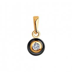 Elegant pendant in red gold 585, with a brilliant-cut diamond 0.036 ct. WSI, and black ceramic insert, height approx. 14 mm