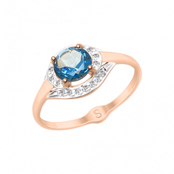 Wunderschöner Damenring aus Rotgold 585, mit Topas und Zirkonia