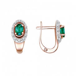 Beautiful earrings, red gold 585, with brilliant-cut diamonds 0.246 ct. WSI, and emerald, height approx. 16 mm
