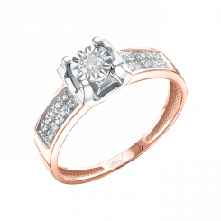 Luxurious women's ring, red and white gold 585, with brilliant-cut diamonds 21 pieces 0,220 ct. HSI