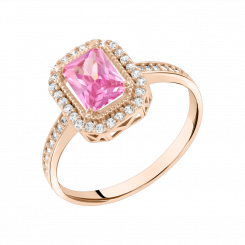 Women's ring with zirconia, Russian red gold 585, decorative part size approx. 11х9 mm