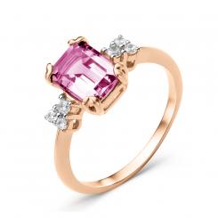 Damenring aus Rotgold 585, mit Zirkonia und Korund, Größe des Korundsteins ca. 9x6 mm