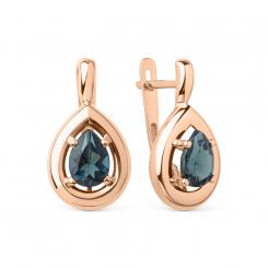 Earrings, russian red gold 585, with sitall, width approx. 10 mm, height approx. 19 mm