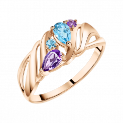 Auffallender Damenring aus Russischem Rotgold 585 mit Topas und Amethyst 
