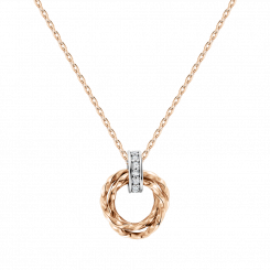 Elegantes Collier aus russischem Rotgold 585 mit einem modernen Anhänger - Höhe ca. 14 mm, mit Zirkonia, Kettenlänge ca. 45-50 cm
