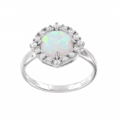attraktiver Damenring mit Opal HTS und Zirkonia