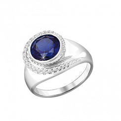 Beeindruckender Damenring, Silber 925, mit Saphir HTS und 20 Zirkonia