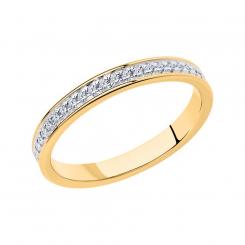 Elegant women's ring in silver 925, gold plated, with zirconia; stones are inlaid all over the frame of the ring.