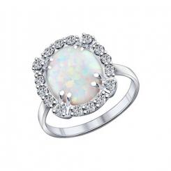 Beautiful ladies ring in silver 925, with opal HTS - size approx. 12x10 mm, and 16 zirconia