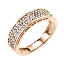 Women's ring, russian red gold 585, with zirconia, width approx. 5 mm, weight of the piece of jewelry: approx. 3,22 gr. 