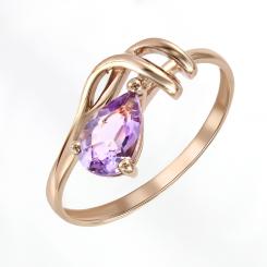 Women's ring, russian red gold 585, with amethyst - size of the stone approx. 8x5 mm, weight of the piece of jewelry: approx. 2,08 gr. 