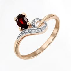 Women's ring, russian red gold 585, with garnet - size approx. 6x4 mm and zirconia, weight of the piece of jewelry: approx. 2,54 gr. 