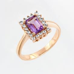 Women's ring, russian red gold 585, with amethyst - size of the stone approx. 6x5 mm and cubic zirconia, weight of the piece of jewelry: approx. 3,59 gr. 