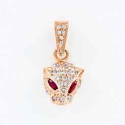 Pendant, russian red gold 585, with zirconia, width approx. 11 mm, height approx. 24 mm, weight of the piece: approx. 2,84 gr. 