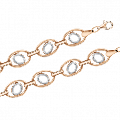 Elegant bracelet, russian red / white gold 585, width approx. 10 mm, length 19 cm, weight approx. 6,22 gr.