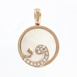 Pendant, russian red gold 585, with zirconia, diameter approx. 21 mm, height approx. 30 mm, weight of the piece: approx. 4,13 gr.  
