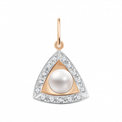 Lovely pendant, red gold 585, with pearl and zirconia, height approx. 24 mm