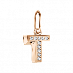 Letter pendant “T”, Russian red gold 585, with cubic zirconia, height approx. 17 mm