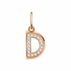 Letter pendant “D”, Russian red gold 585, with cubic zirconia, height approx. 17 mm