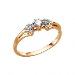 Women's ring, russian red gold 585, with zirconia