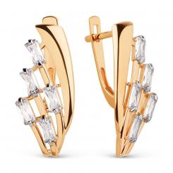 Earrings, russian red gold 585, with zirconia, width approx. 9 mm, height approx. 20 mm