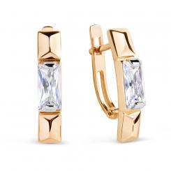 Earrings, russian red gold 585, with zirconia, size of the central stone approx. 8x4 mm, height approx. 20 mm
