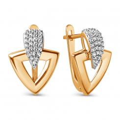 Earrings, russian red gold 585, with zirconia, height approx. 18 mm