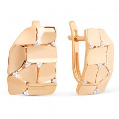 Earrings, russian red gold 585, with zirconia, width approx. 12 mm, height approx. 18 mm