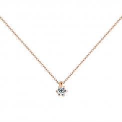 Necklace with pendant and zirconia, russian red gold 585, diameter of the stone approx. 6 mm, chain length approx. 43 cm