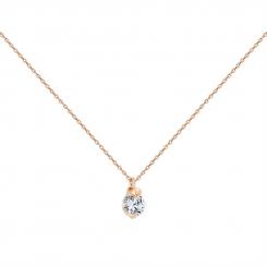 Necklace with pendant and zirconia, russian red gold 585, diameter of the stone approx. 9 mm, chain length approx. 45 cm
