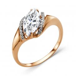 Eleganter Damenring aus Rotgold 585 mit Zirkonia und großem Navette-Stein