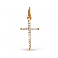 Elegant cross pendant, russian red gold 585, with zirconia, height approx. 27 mm