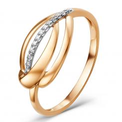 Women's ring, russian red gold 585, with zirconia, width approx. 10 mm