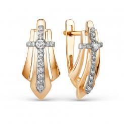 Earrings, russian red gold 585, with zirconia, width approx. 9 mm, height approx. 20 mm