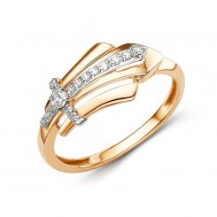 Women's ring, russian red gold 585, with zirconia, width approx. 9 mm