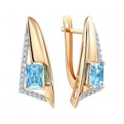 Earrings in rose gold 585 with Swiss blue topaz in a modern geometric design